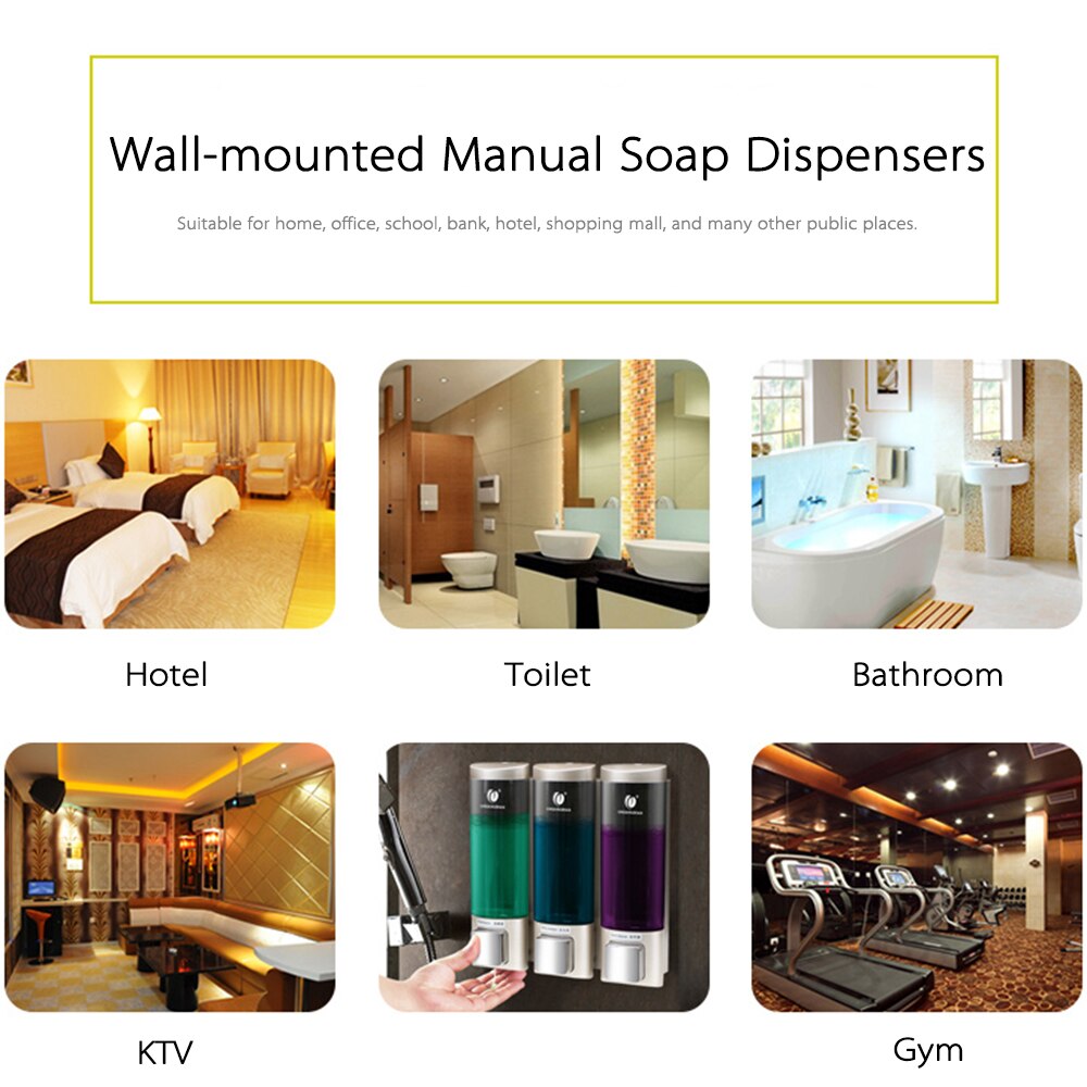 CHUANGDIAN Manual Soap Shampoo Dispensers Wall-mounted Shampoo Box Bathroom Three Chamber Shower Gel Liquid Soap Dispensers