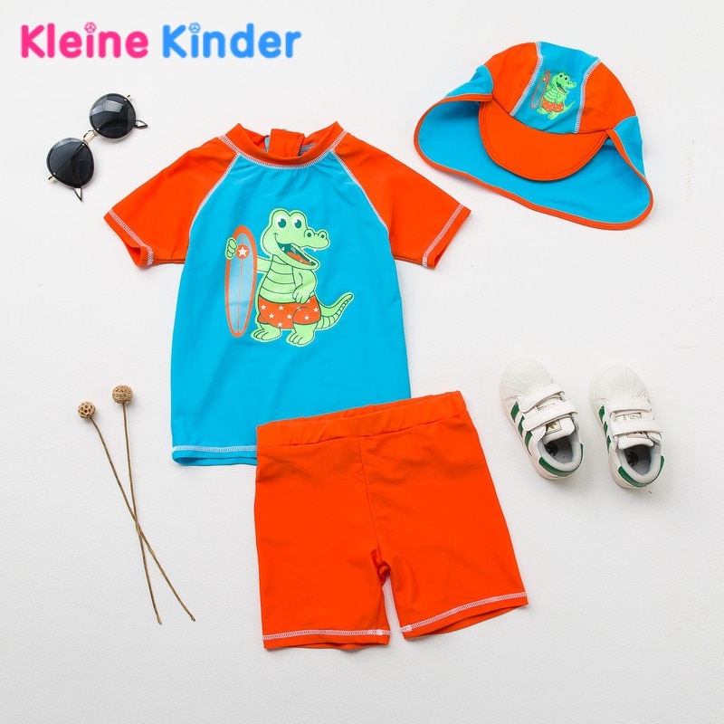 Bañador con estampado de cocodrilo para niños, 3 piezas, UPF50, traje de baño para bebé, piscina,