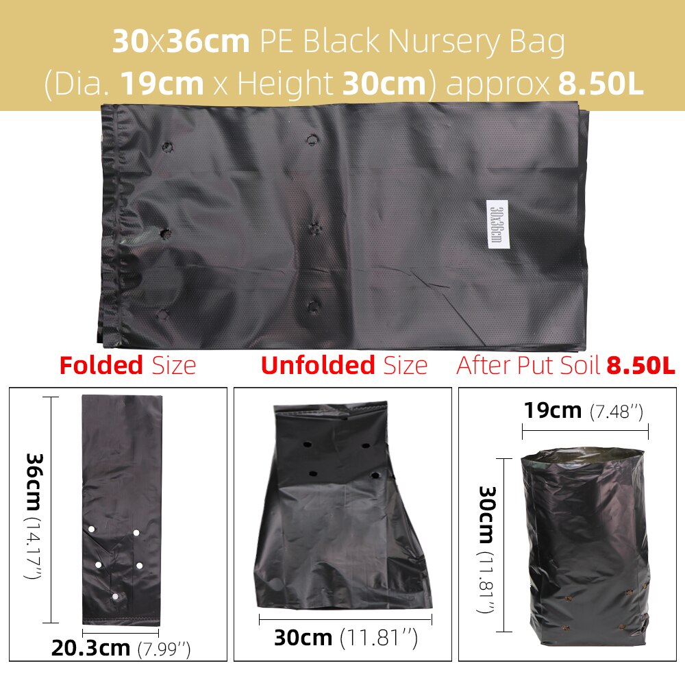 50/100Stck PE Verdicken Pflanze Wachsen Tasche Kindergarten Taschen Sämling Töpfe mit Atmungsaktive Löcher Schwarz Pflanzen Sack Umweltfreundliche garten: 50Stck / Schwarz 30x36cm