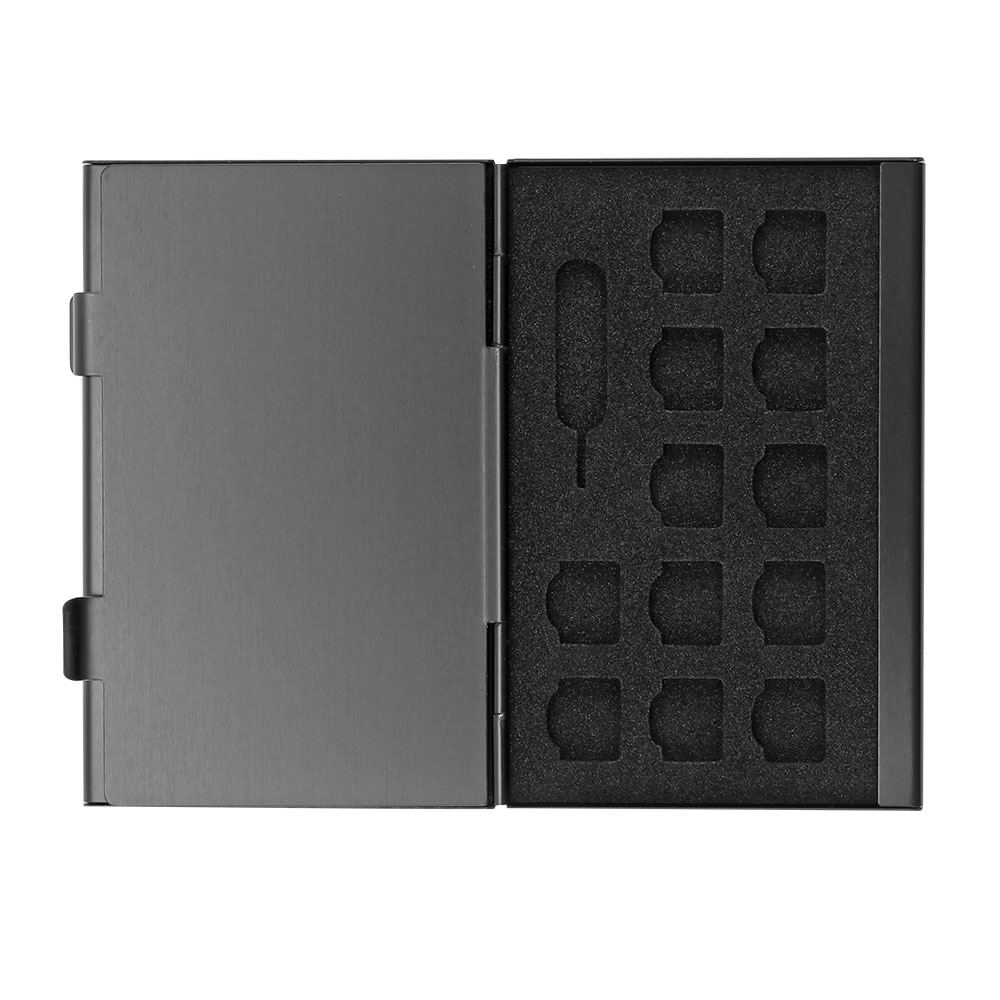 Bærbar 21 in 1 aluminium bærbar sim mikro nål sim-kort nano sim-kort hukommelseskort opbevaringsboks sag beskyttelsesholder sort