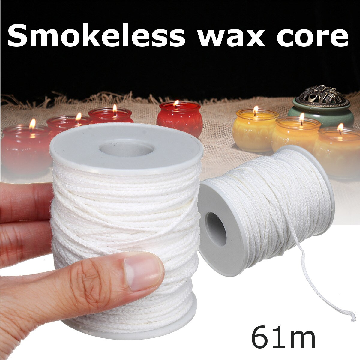 Smokeless Wax Core 61m Cotton Handmade Non-smoke DIY Oil Lamps Candles Supplies Candle Making Wick With Base