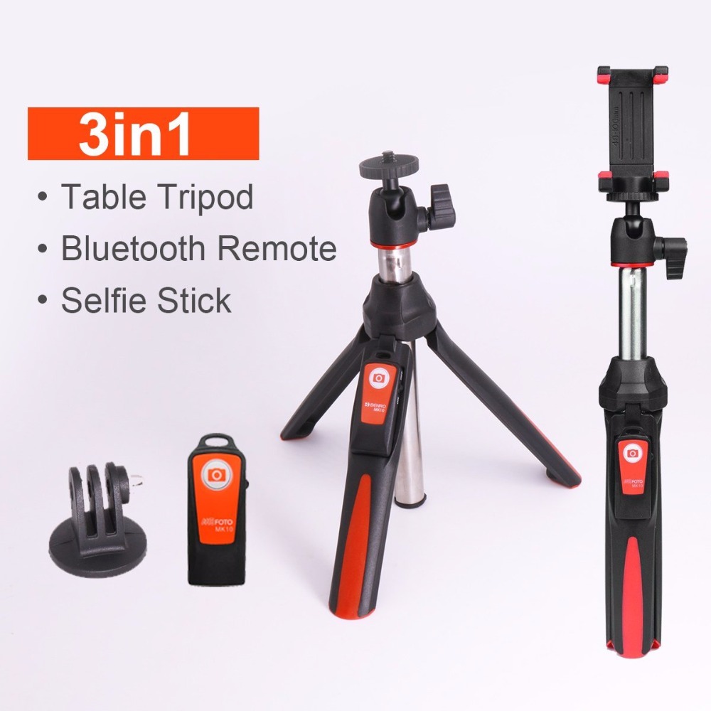 Benro MK10 Handheld & Statief Combo Selfie Stick Met Bluetooth Remote & Gopro Adapter Voor Iphone 7 8 Plus X samsung S10 Huawei Gopro
