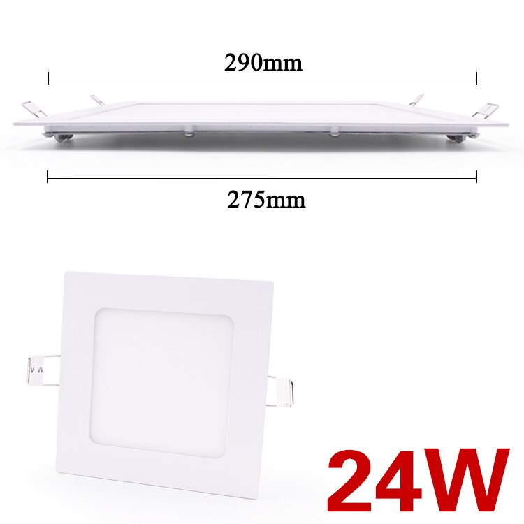LED panel light Ultra thin Downlight lamp 3W 4W 6W 9W led ceiling lights recessed grid downlight slim round panel light: Square white 24W
