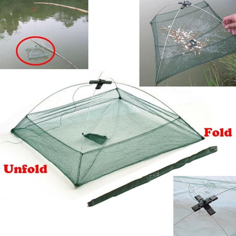 Fishing Net Foldable Folding Mesh Nylon Fishing Net Baits Trap Cast Dip Crab Shrimp Nets Automatic Trap Outdoor Fishnet