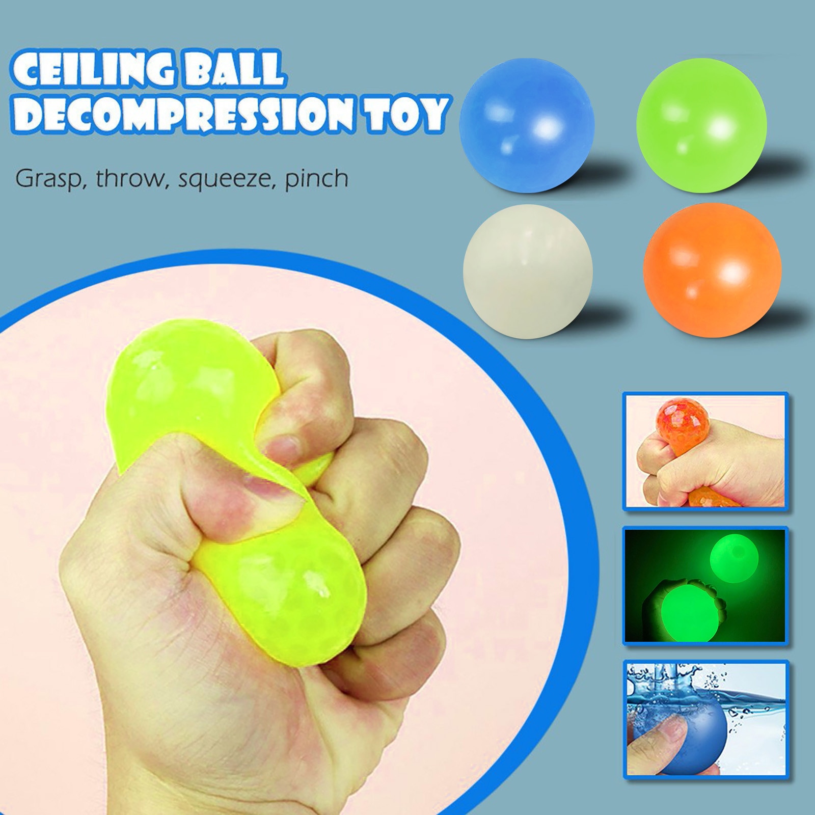 4pcs Size 70mm Globbles Stress Wall Ball Sticky Fluorescent Target Toys Rebound Ball Anti Stress Fidget Toy Decompression Throw