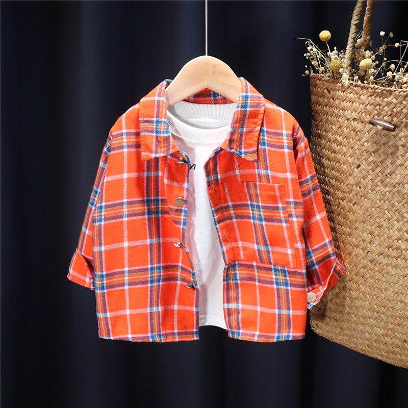 Chemise à carreaux à manches longues pour garçon et fille, veste décontractée à revers, style coréen, automne
