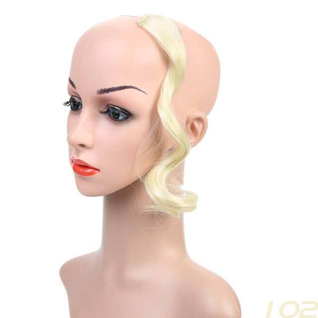 Buqi syntetisk naturlig bølget en klips i pannelugg foran hårside frynser hår for kvinner svart brun lang pannelugg hårforlengelse: 102