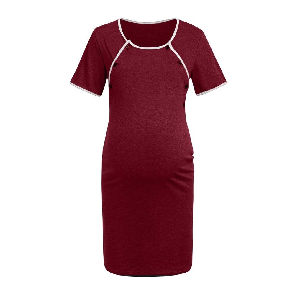 Maternity Dresses Nursing Breastfeeding Dress Short Sleeve Clothes For Pregnant Women Summer Casual Maternity Premama Dress: Red / S