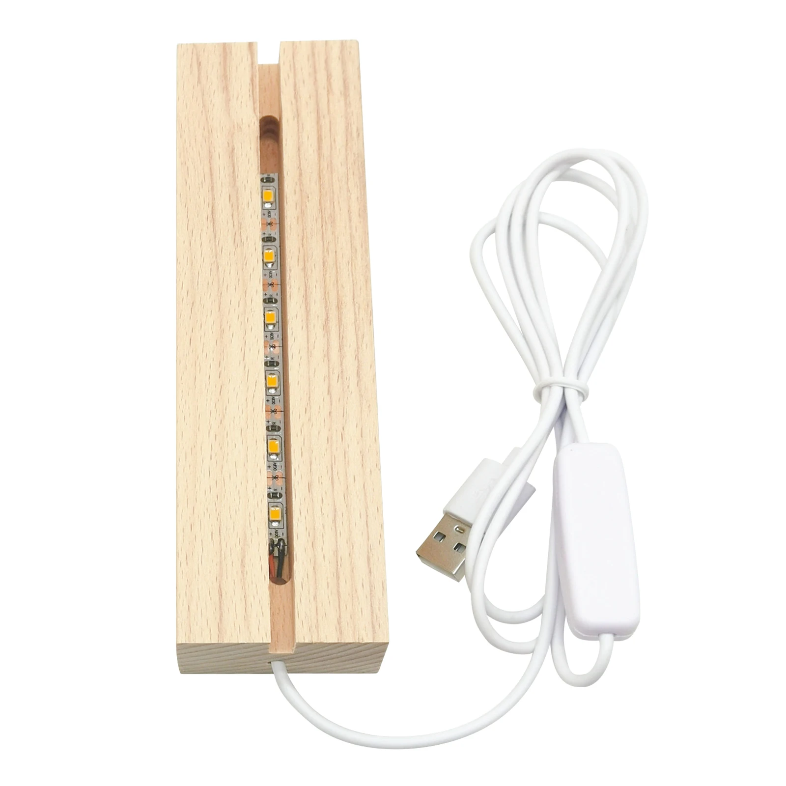 Rechthoek massief beukenhouten LED-basis voor harslamp Acrylglasplaatstandaard Houten lichtdisplaybasis DIY USB-nachtlampjebasis: Beige