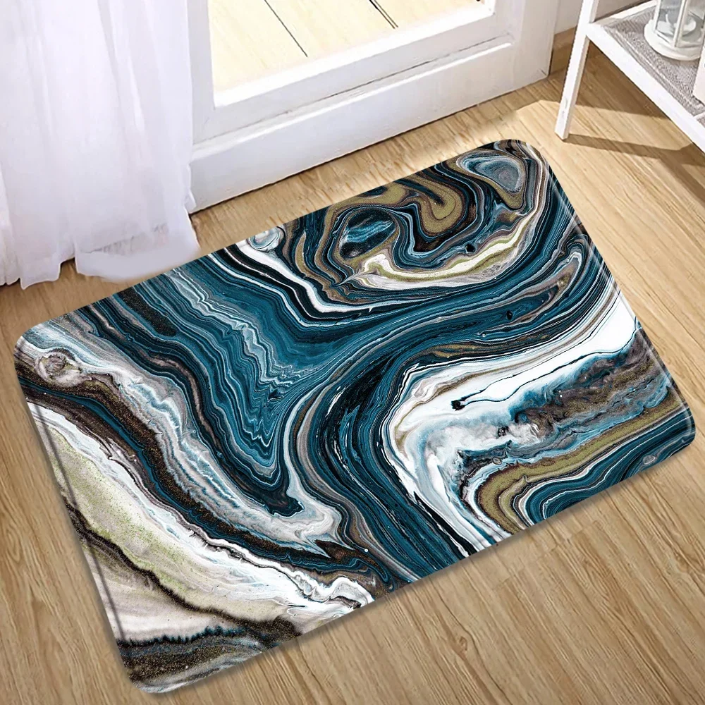 Abstract Black White Marble Bath Mat Set Geometric Texture Modern Carpet Home Bathroom Decor Non-slip Rugs Toilet Cover: BROWN