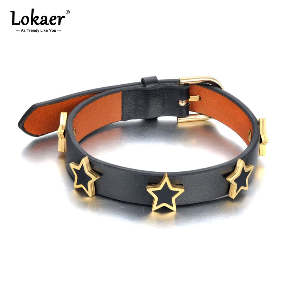 Lokaer modisch Titan Edelstahl Acryl Sterne Charme Armbänder Für Frauen Mädchen Hiphop/Felsen Leder Armbinde Schmuck B21019