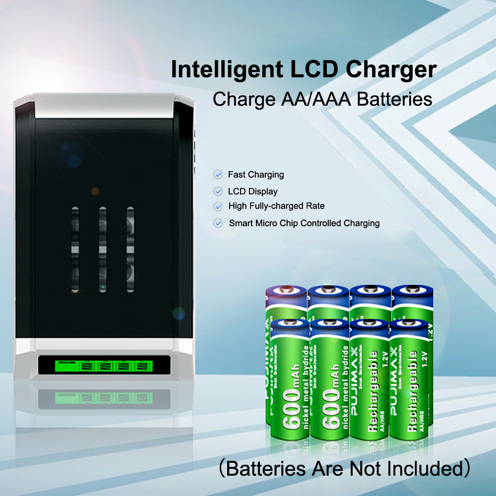 PUJIMAX LCD-002 LCD Display Met 4 Slots Smart Intelligent Battery Charger Voor AA/AAA NiCd NiMh Oplaadbare Batterijen