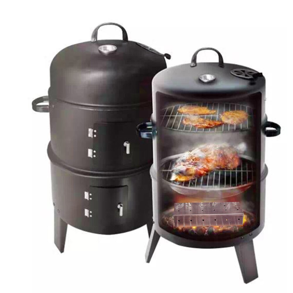 BBQ Stainless Steel Smoker Box Wood Chip Charcoal Gas Grilling Smoke Generator Outdoor Barbecue Accessories