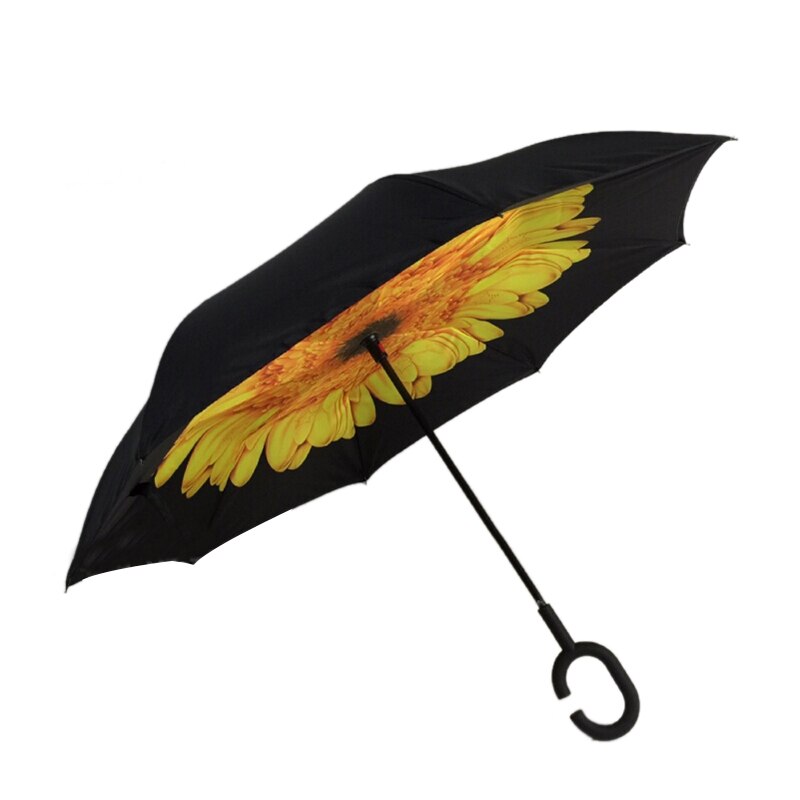 Windproof Folding Double Layer Sun Women Rain Inverted Umbrella Reverse Umbrella Self Stand Wind Proof C-Hook Hands: 6