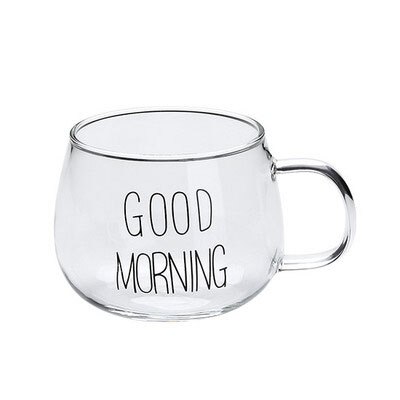 God morgen krus gjennomsiktig glass kopp varmebestandig kaffe melk juice te frokost krus håndtere par tasse: Svart brev
