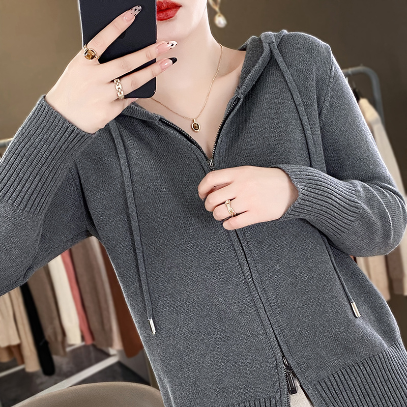 Klassische Hoodie Frauen Strickwaren 100% alle Baumwolle Cardigan Pullover lange Ärmel Doppel reiß verschluss Stil dicke warme Basics Tops