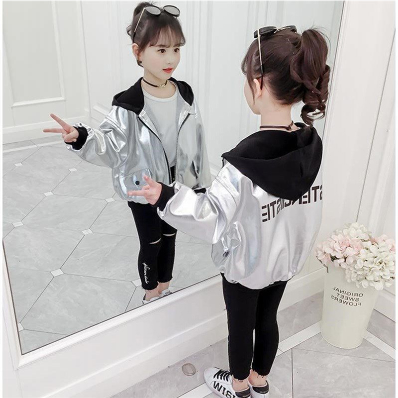 Giacca Bomber Metallizzata Bimba Maniche Lunghe - IEFiEL, Shiny, Baseball Style - Foto 4