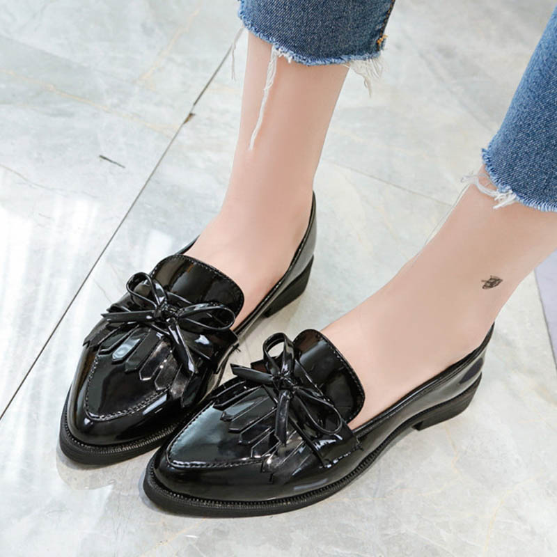 Tofs rosett knut kvinnor oxfords kvinnligt derby lädermärke casual spetsig tå slip on flats dam komfort höst brogue skor