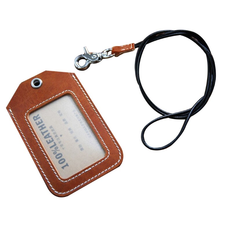 Vertical Style Leather ID Card Badge Holder Case with Neck Strap Lanyard: -1