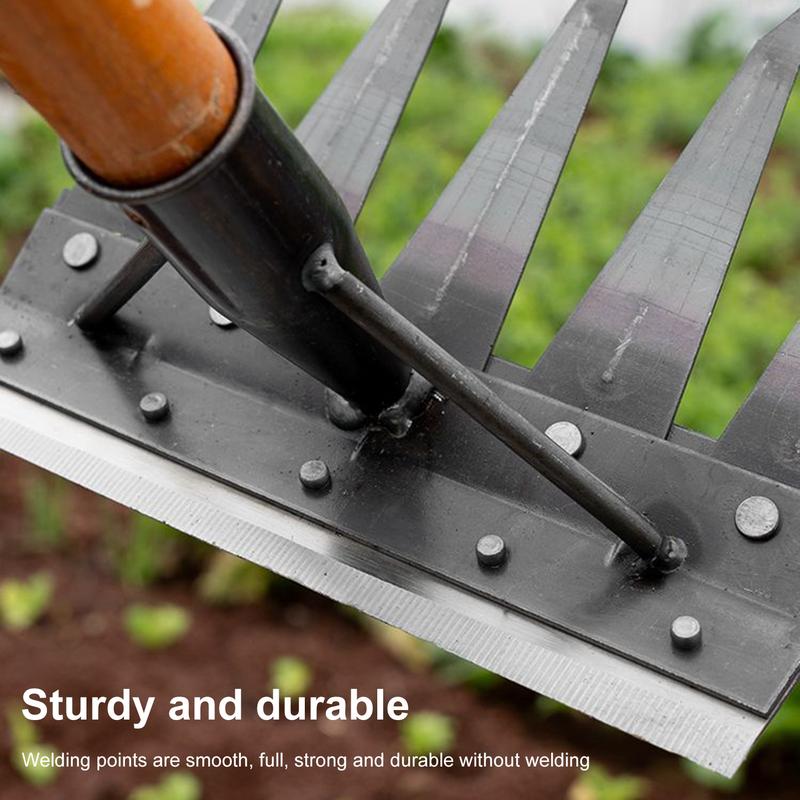 Herramientas de deshierbe agrícola, rastrillo de cinco dientes de acero al manganeso multifuncional desmontable completo