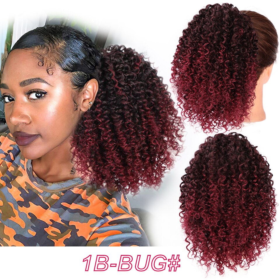 Vigorous Afro-coletero corto rizado para mujer, pieza de cabello para mujer negra Afro, coleta sintética con Clip en el cabello: 1B-BUG