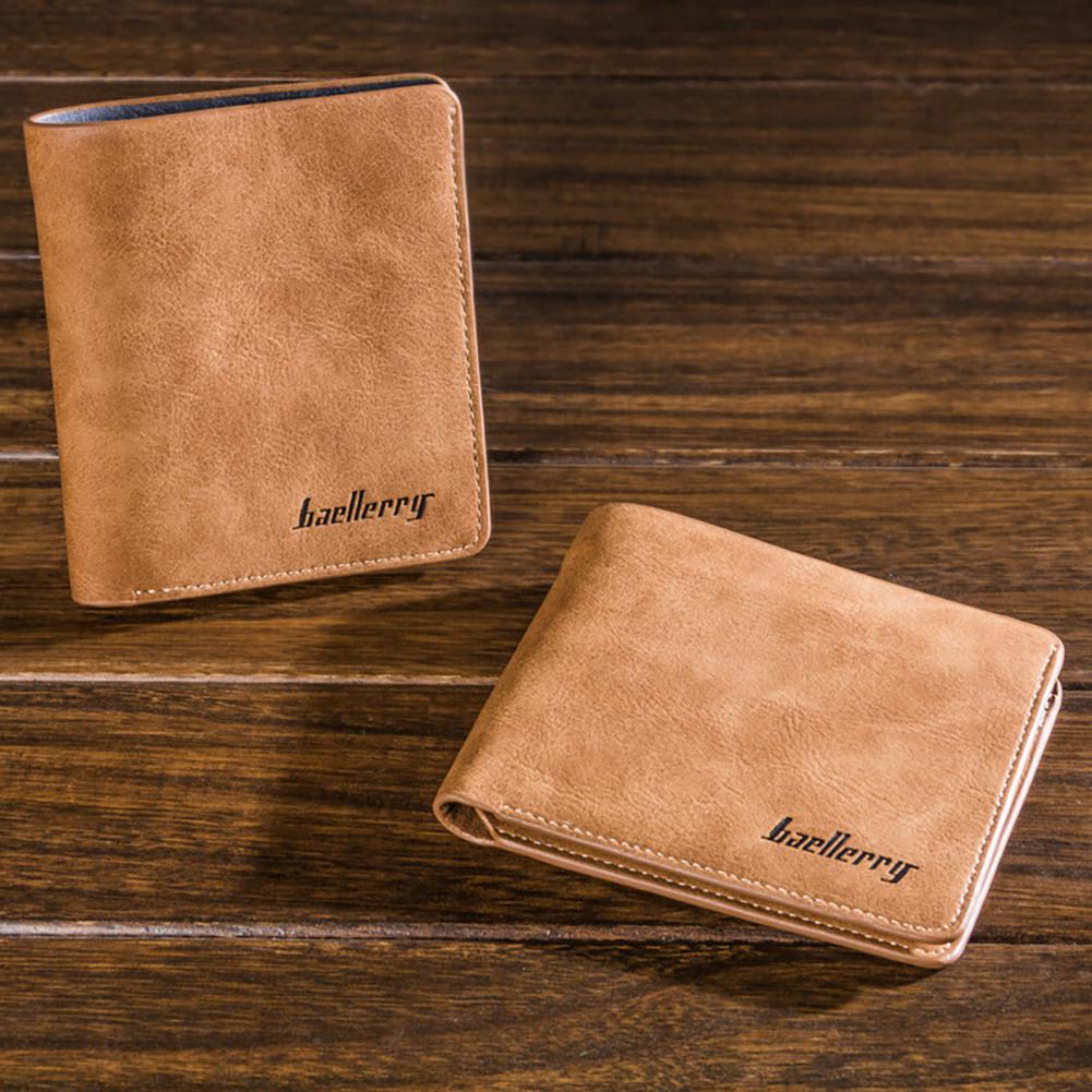 PinShang Männer Retro Bereifte PU Brieftasche Zwei Klapp Männlichen Geldbörse Kreditkarte Halter Einfarbig Kurze Brieftasche geldbörse und brieftasche ZK30
