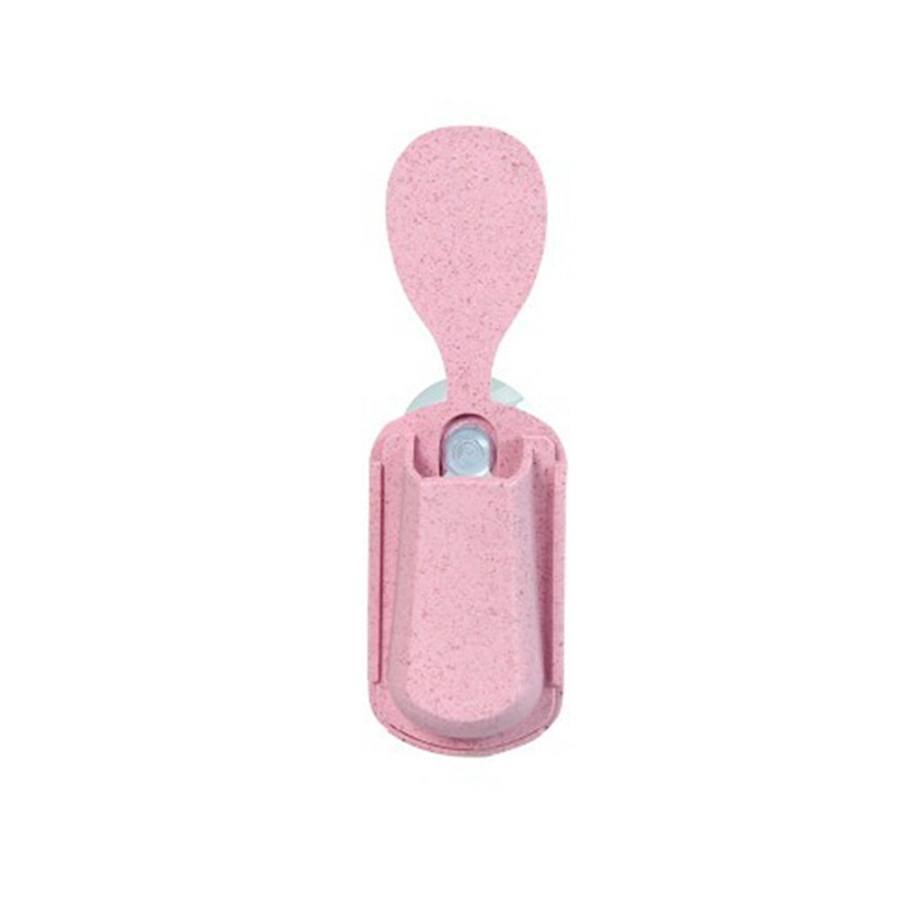 Creatieve stro zuignap pollepel opbergrek Tarwe stro muur gemonteerde pollepel gebruiksvoorwerpen opbergdoos deksel lepel houder kitchein: Roze