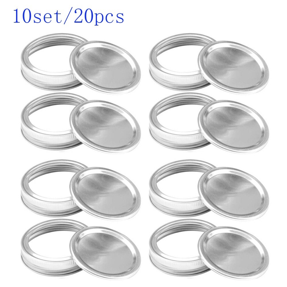 20Pcs 10 Sets Brede Mond Inblikken Deksels Bands Split-Type Lekvrije Voor Mason Jar Inblikken Deksels covers Met Seal Ringen