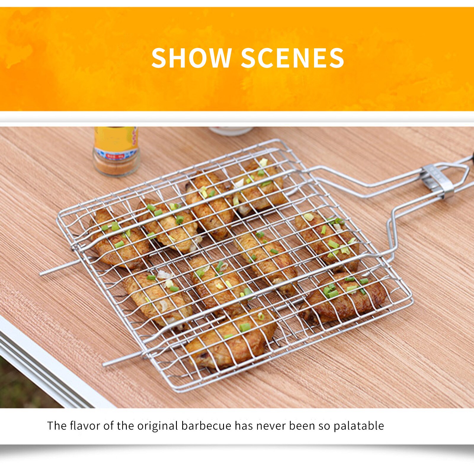 Fish Grilling Outdoor Bbq Grill Tool Net Non-Stick Triple Fish Grilling Basket Metal Handle Barbecue Rack Accessories BBQ