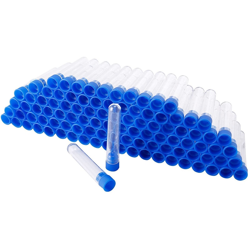 Tubos de prueba de plástico transparente 200 Uds con tapas de rosca azules, tapas de presión de botellas de contenedores de muestra 12X60mm