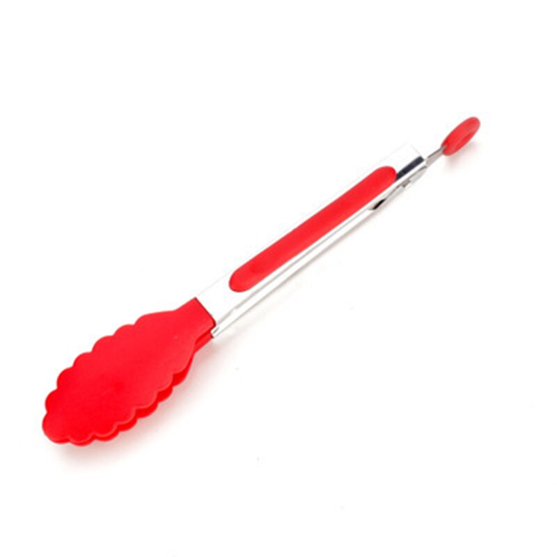 Heat-resistant food tongs non-slip nylon bread tongs barbecue salad bread cooking food serving tongs kitchen tools: Red
