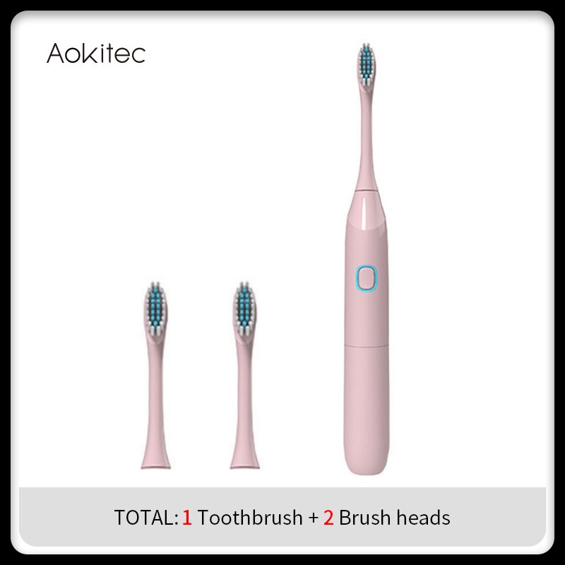 Aokitec Electric Sonic Toothbrush 50% OFF Replacement Heads Battery Automatic Waterproof Tooth Brush Deep Cleaning Oral Hygiene: Pink1