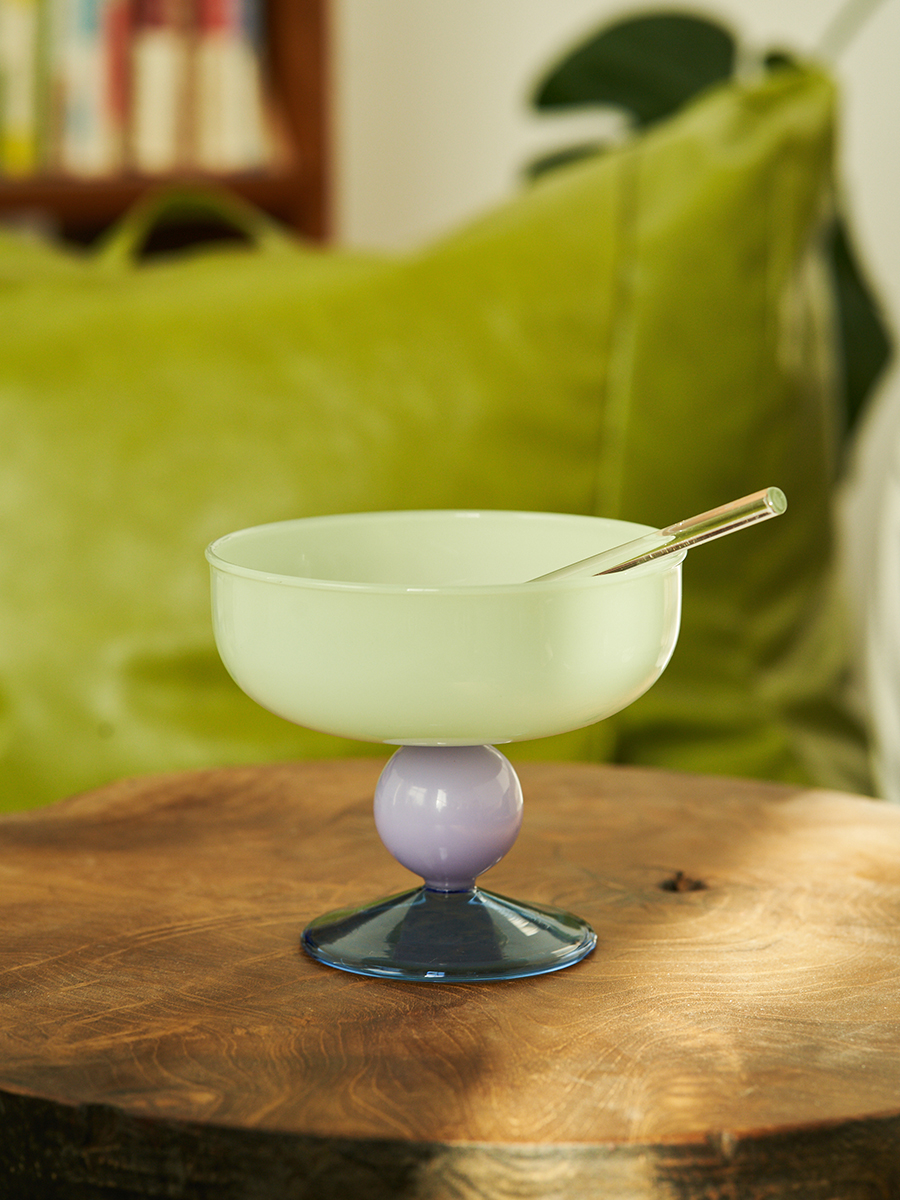 Round Bowl Goblet Dessert Glass Mug S-shaped Cup Stem Ice Cream Bowl Cup Milkshake Dessert Cup Colored Borosilicate Glass: MULTI