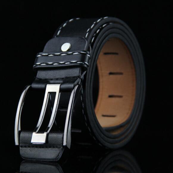 Mænd kvinder bælter punk stil retro business bælter mandlige pu læderrem luksus pin spænde bælter ceinture homme: Sort