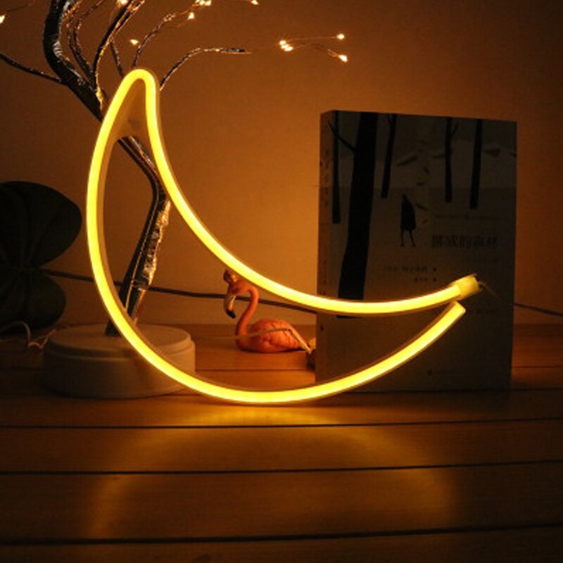 kreative LED Neon- Zeichen Licht Ebene bilden Wasserdichte Lampe für Zimmer Zauberstab Dekor Hochzeit Dekoration Weihnachten Schild Nacht Lichter: Mond / Rosa hell