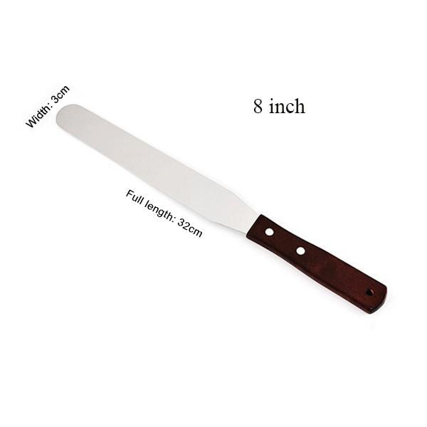 4/6/8 Inch Rvs Cake Gebak Spatel Houten Handvat Cake Tool Gebak Tool Praktische Keuken Accessoires: Straight  8 inch