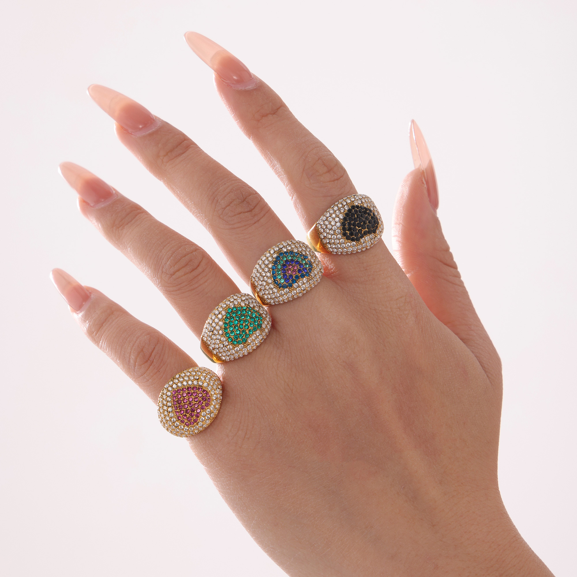 Bague épaisse en acier inoxydable plaqué or pour femmes, en forme de cœur, Zircon coloré, de luxe, pour Couple, bijoux d'été assortis