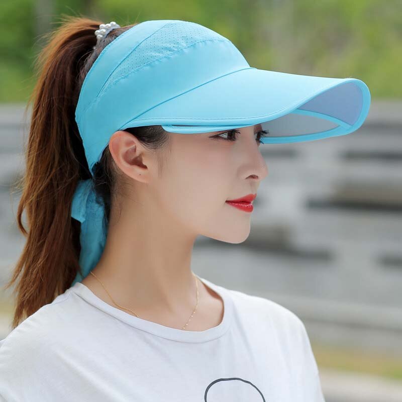 Verano sol sombrero visera gorras mujer escalable ala vacía arriba de béisbol gorra de protección UV playa visera del sol sombreros para las mujeres: blue