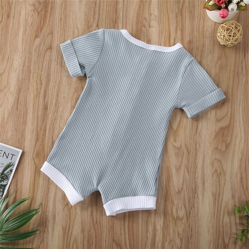 Gloednieuwe Pasgeboren Infant Kids Baby Meisje Jongen Romper Enkele breasted Gestreepte Katoenen Jumpsuit Playsuit Zomer Kleding 0- 18M