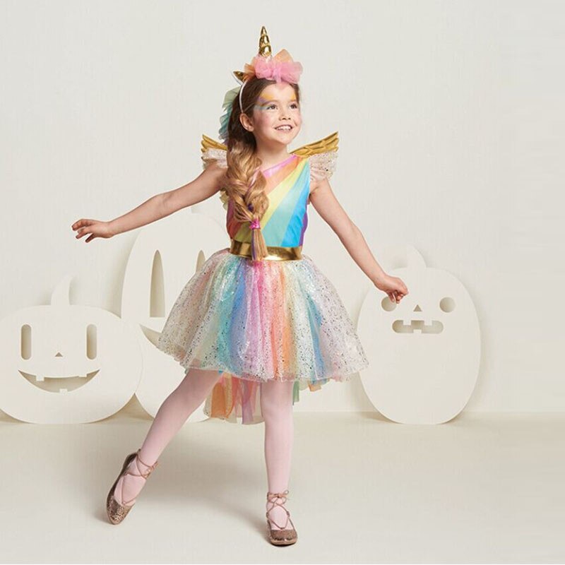 Fancy Dress for Girls Unicorn Party Dress up Kids Rainbow tutu Dresses for Girls Princess Girls Halloween Carnival Costume Wear: dress / 11