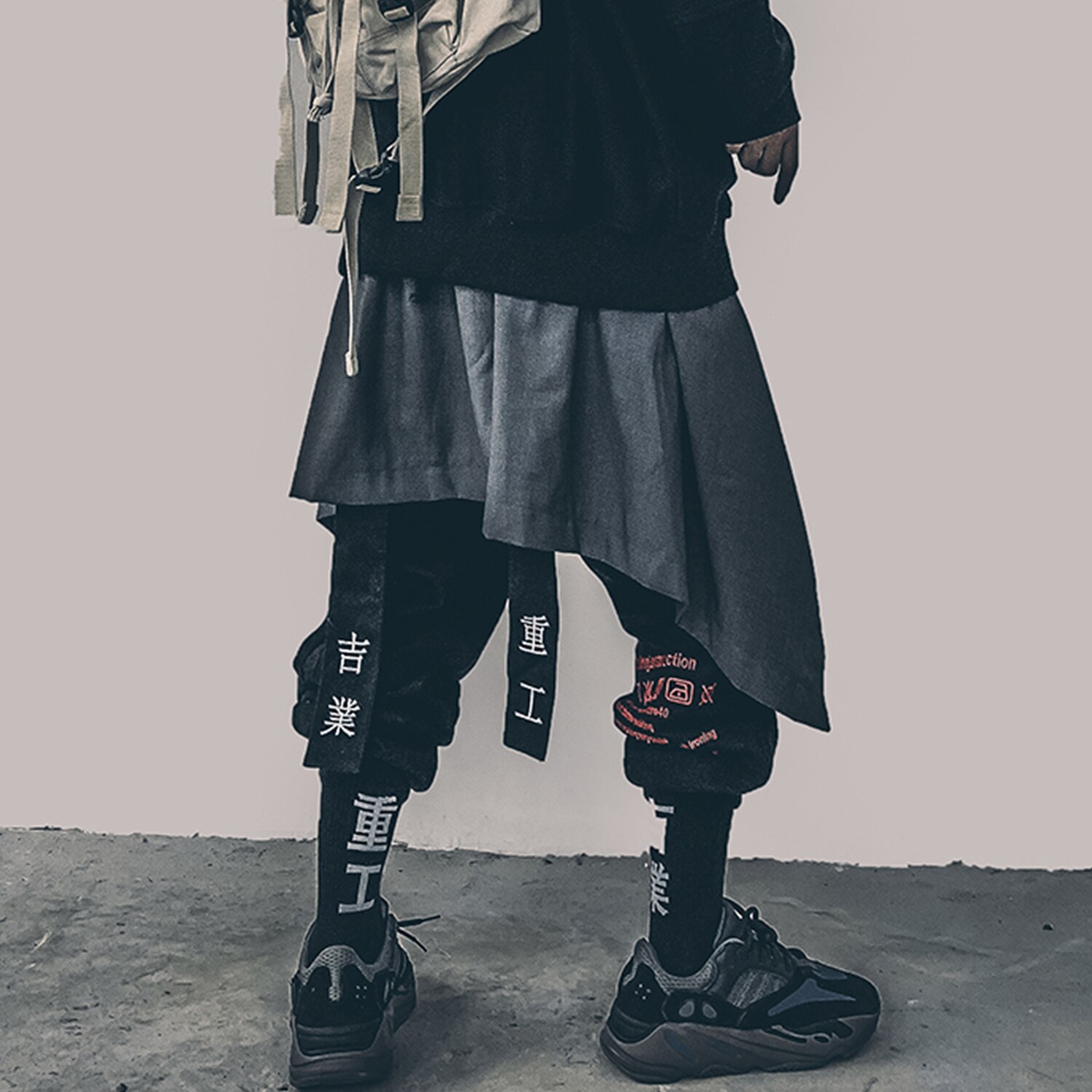 11 Bybb&#39;s Donkere Onregelmatige Hip Hop Mannen Harem Rok Broek Harajuku Verstelbare Streetwear Zwarte Geplooide Schort Gothic Jogger Broek
