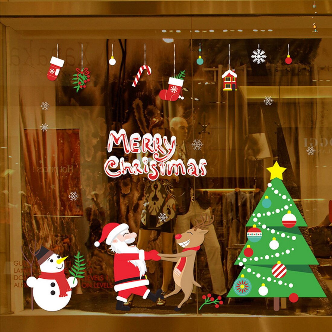 16 Styles Merry Christmas Window Glass PVC Wall Sticker DIY Snow Town Wall Stickers Year Home Decal Christmas Decoration: 4