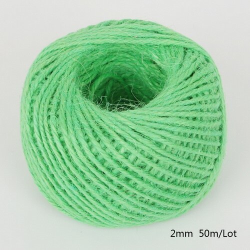 Rollo de cuerda de cáñamo de arpillera Natural, cordel de yute arpillera Natural, 2mm, macramé, decoración de etiquetas de boda, 1 rollo de 50M, varios colores: Grass Green