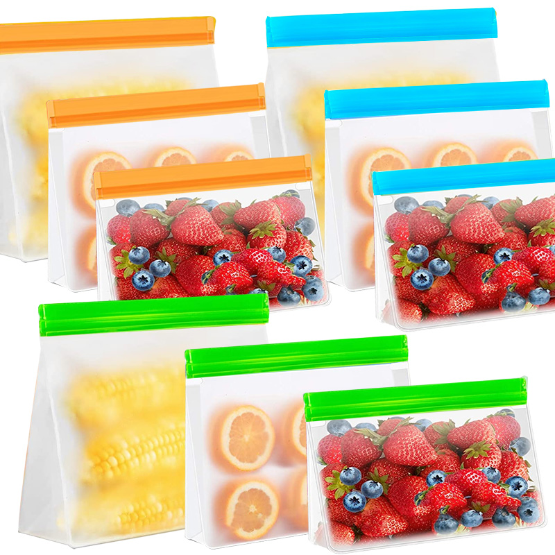 3 Sizes Reusable Stand Up Food Storage Bag Set Leakproof Freezer Food Sealing Bag Kitchen Organizer Fresh Shut Bags BPA Free
