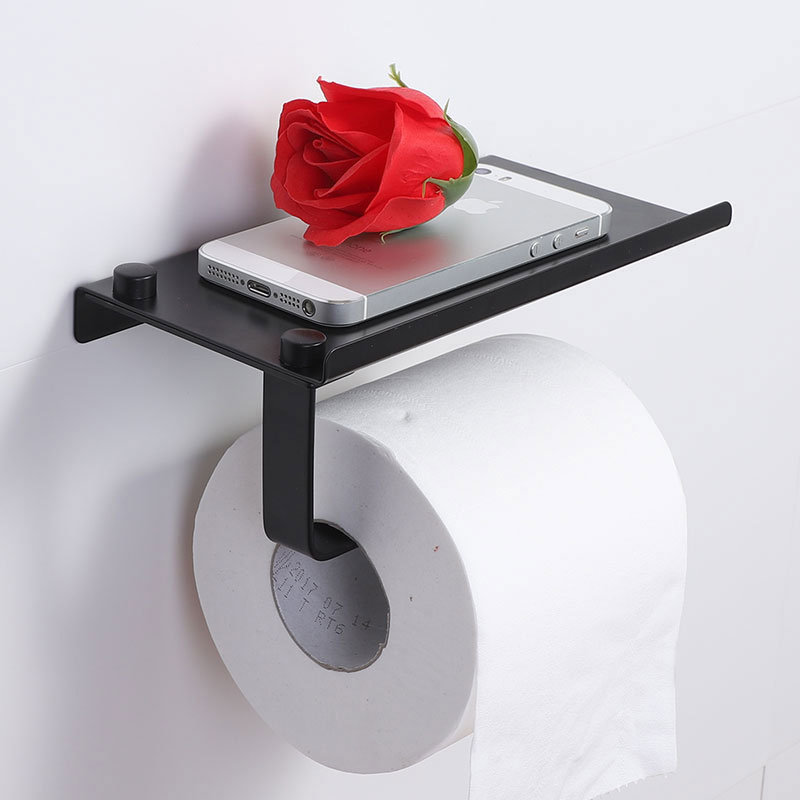 Wall Mounted toiletrolhouder rvs tissue houder mobiele telefoon badkamer papierrol rack wall mount badkamer product: black
