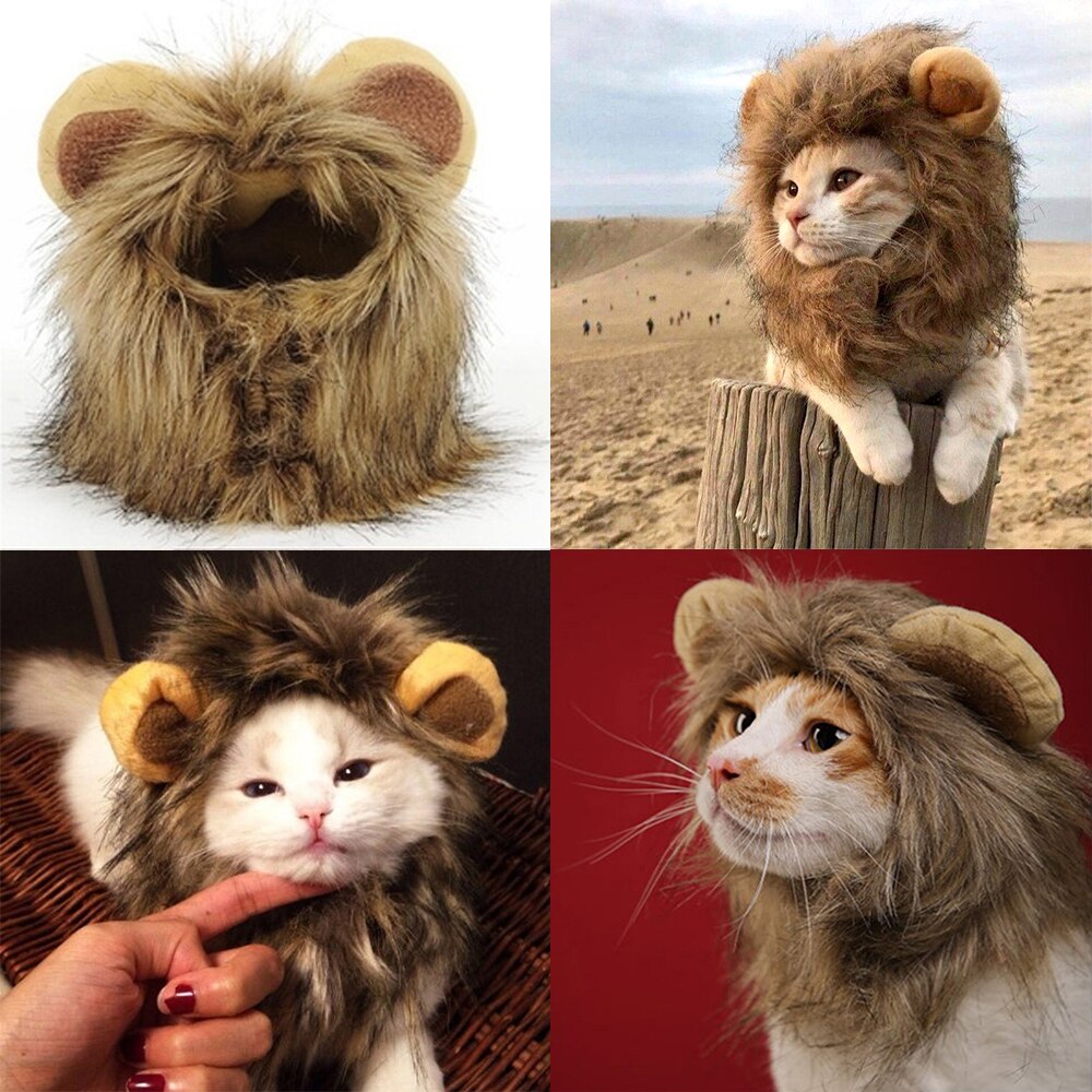 Peluca de gato y melena de León para mascotas, sombrero para perros y gatos pequeños, accesorios de decoración para mascotas, disfraz de Peluca de León, gorro de pelo , suministros para mascotas