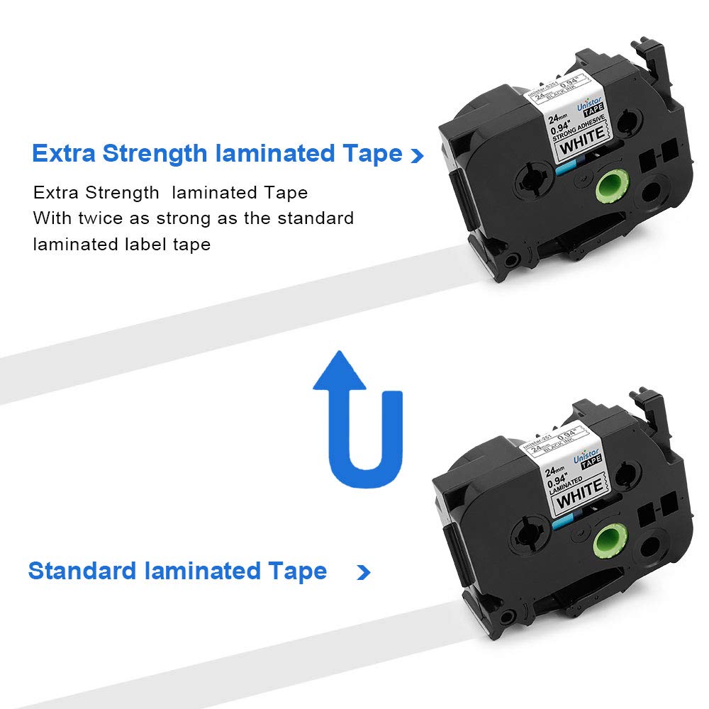 Unistar 24mm Compatible with Brother P-Touch TZ TZe-S251 Label Maker Tape Black on White for PT-D600 Use Extra Strength Adhesive