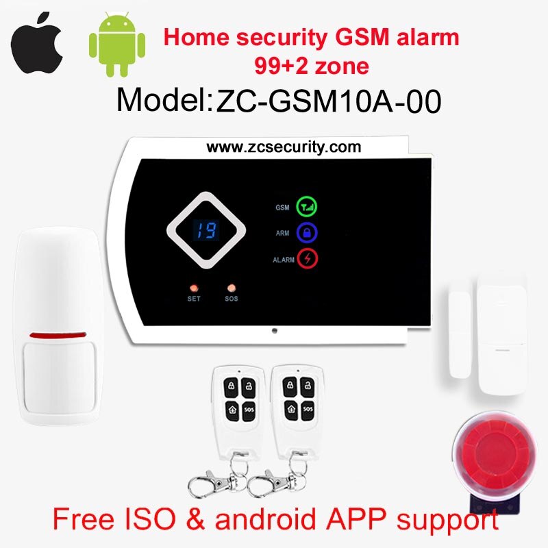 99 wireless & 2 wired zone home security GSM alarm system ISO & android APP support: GSM10A00