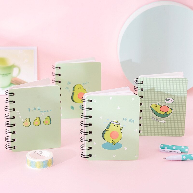 Cartoon cute avocado A7 coil notebook kawaii student mini portable notebook small pocket notebook student office stationery