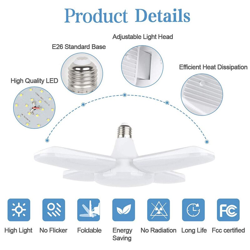 80W 156 LED luz de techo garaje E27 Deformable Led Garage lámpara con 4 paneles ajustables 360 iluminación garaje luz Led